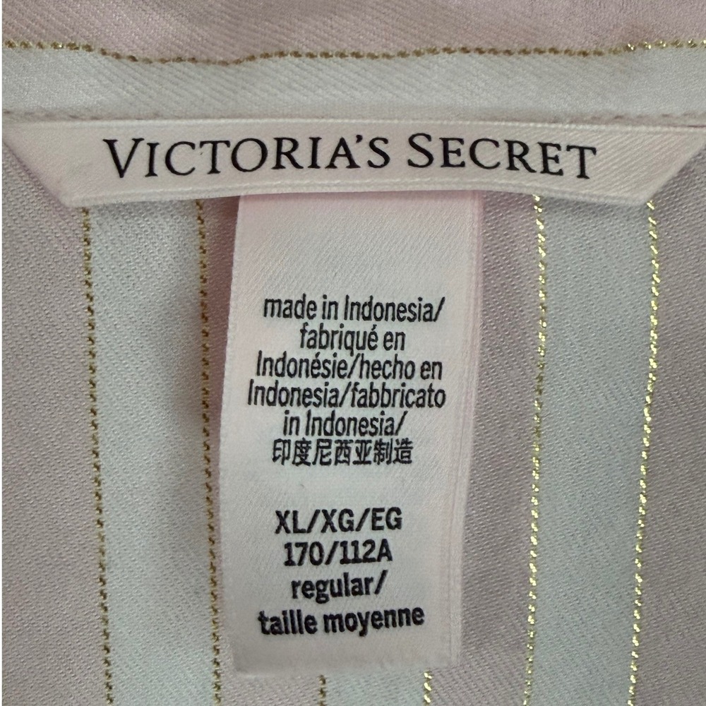 Victoria's Secret Logo Striped Pajama Set Womens XL Pink Gold Shimmer Sleepwear - Picture 4 of 16
